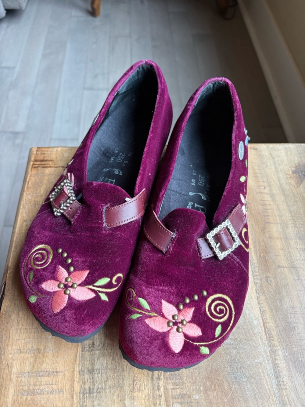 Papillio by Birkenstock Velvet Embroidered Slip-On Flats